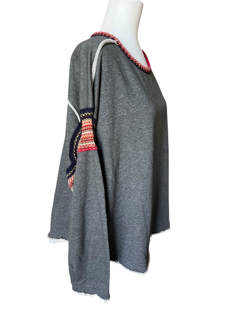 Natural Life Gray Boho Pullover Oversized Sweater Rainbow Knit Detail Size L/XL - Picture 5 of 11